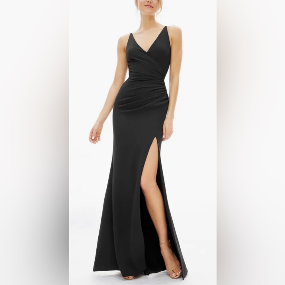 NWOT Dress The Population Jordan Ruched Side Slit Black Gown Sz M